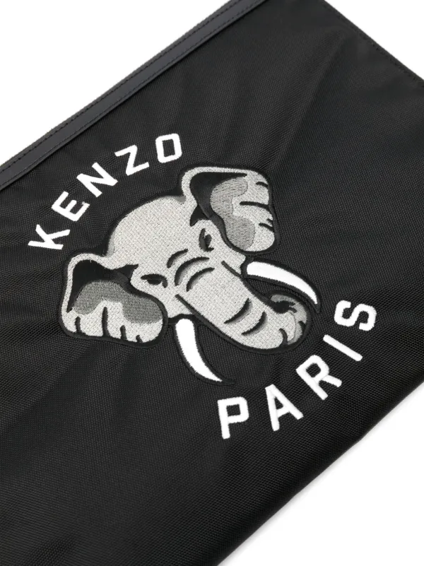 Kenzo Elephant embroidered Canvas Clutch Bag Farfetch