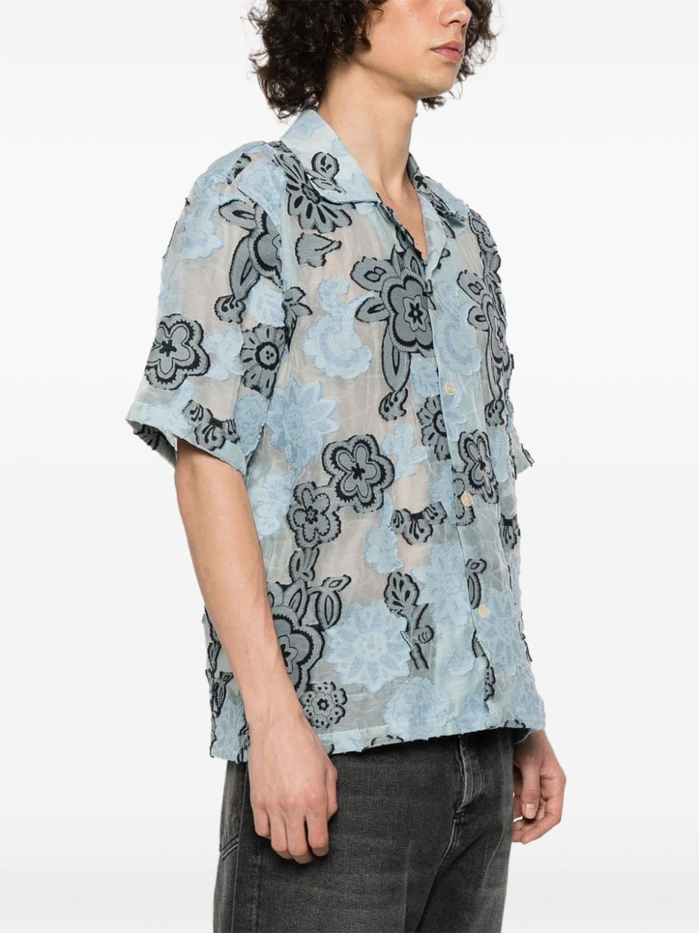 Shop Sunflower Cayo Floral-embroidery Shirt In Blue