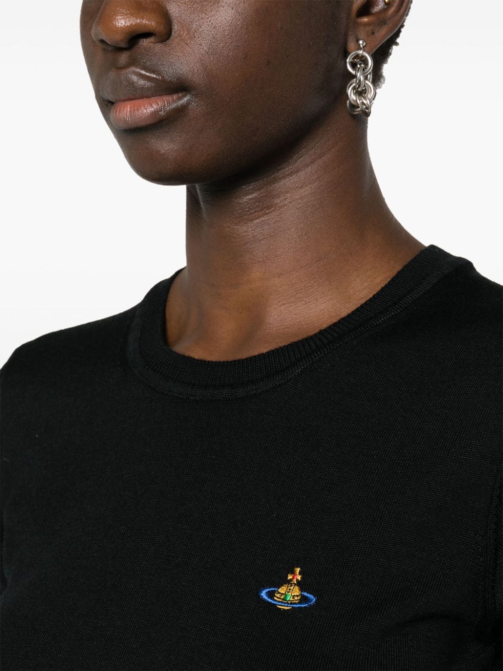 Shop Vivienne Westwood Orb-embroidered Knitted Top In Schwarz