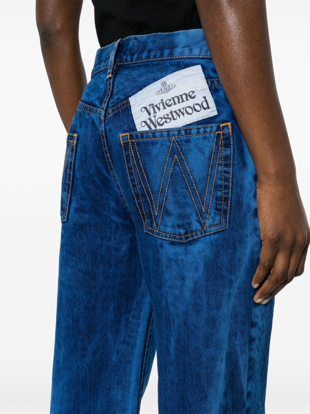 Shop Vivienne Westwood Logo-patch Straight-leg Jeans In 蓝色