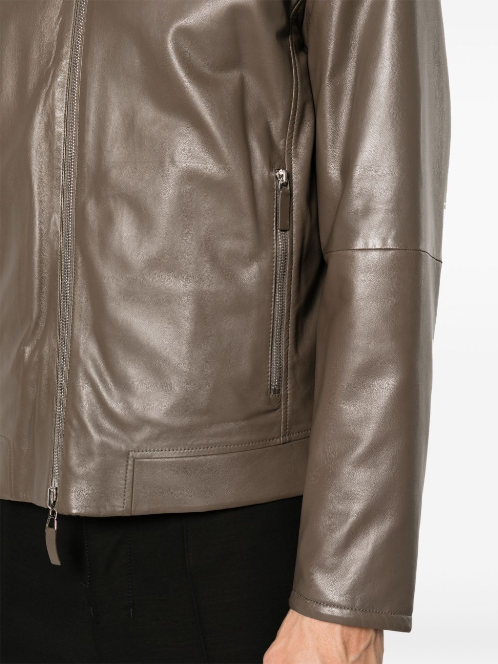 Shop Emporio Armani Zip-up Leather Jacket In Brown