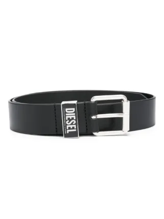 DIESEL ブラックレザーベルト ロゴバックル Diesel ロゴプレート レザーベルト | ブラック | FARFETCH JP