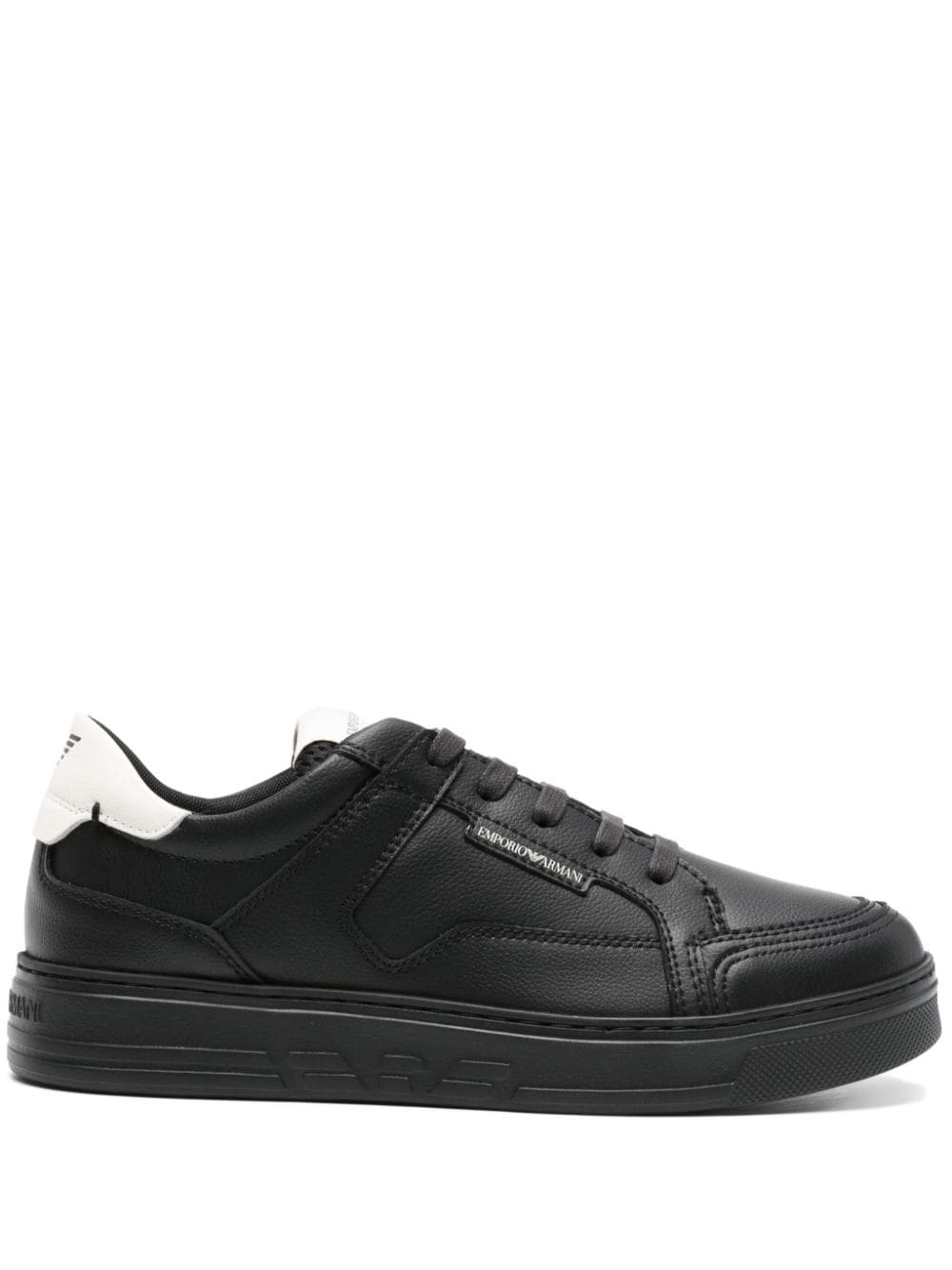 Emporio Armani Lace-up Leather Trainers In Black