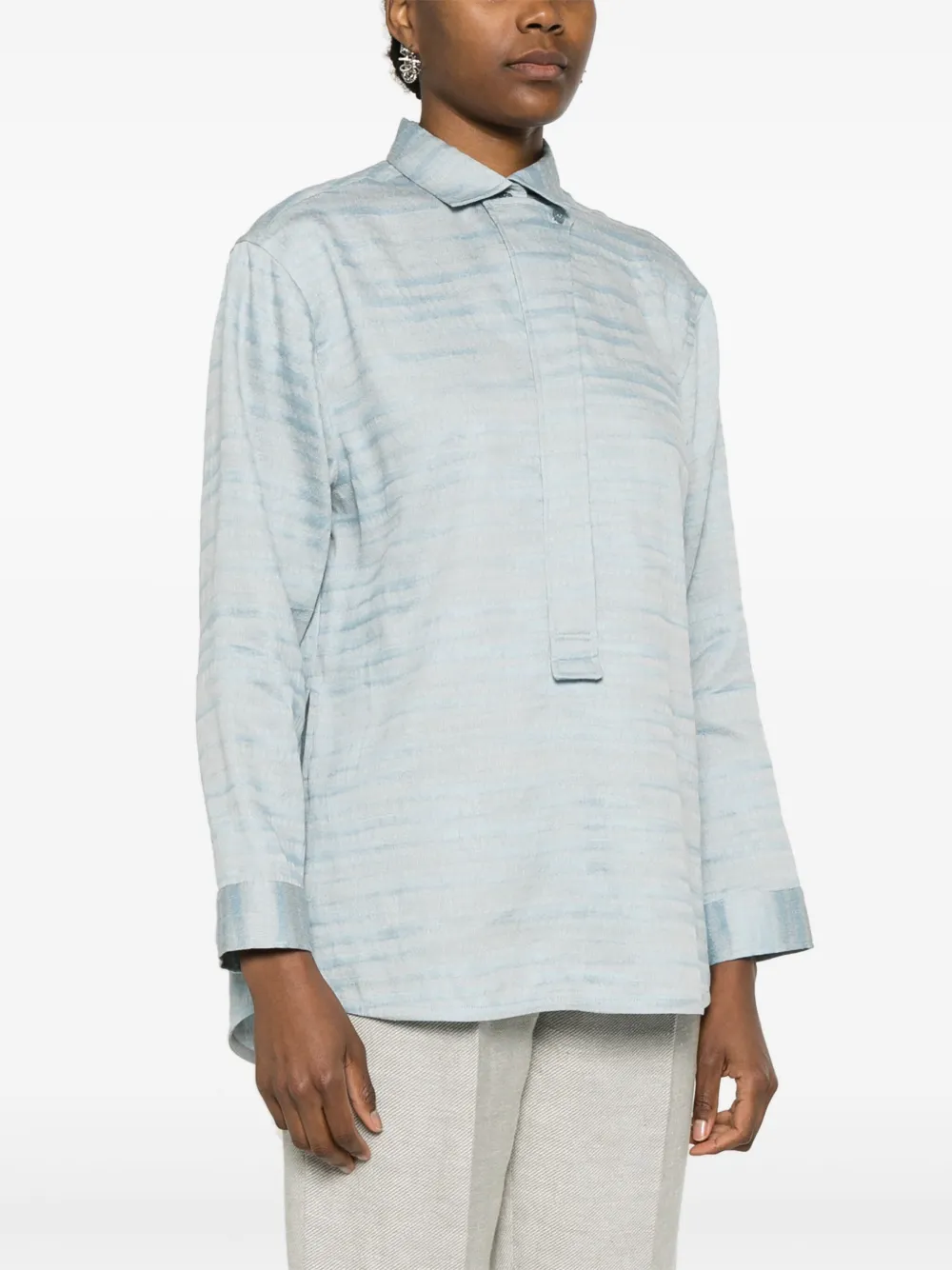 Shop Emporio Armani Striped Linen-blend Shirt In Blue