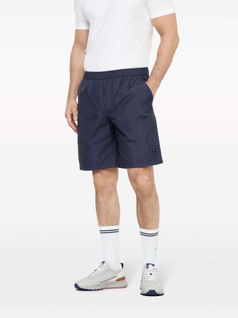 Shop Brunello Cucinelli Logo-appliqué Striped Shorts In Blue