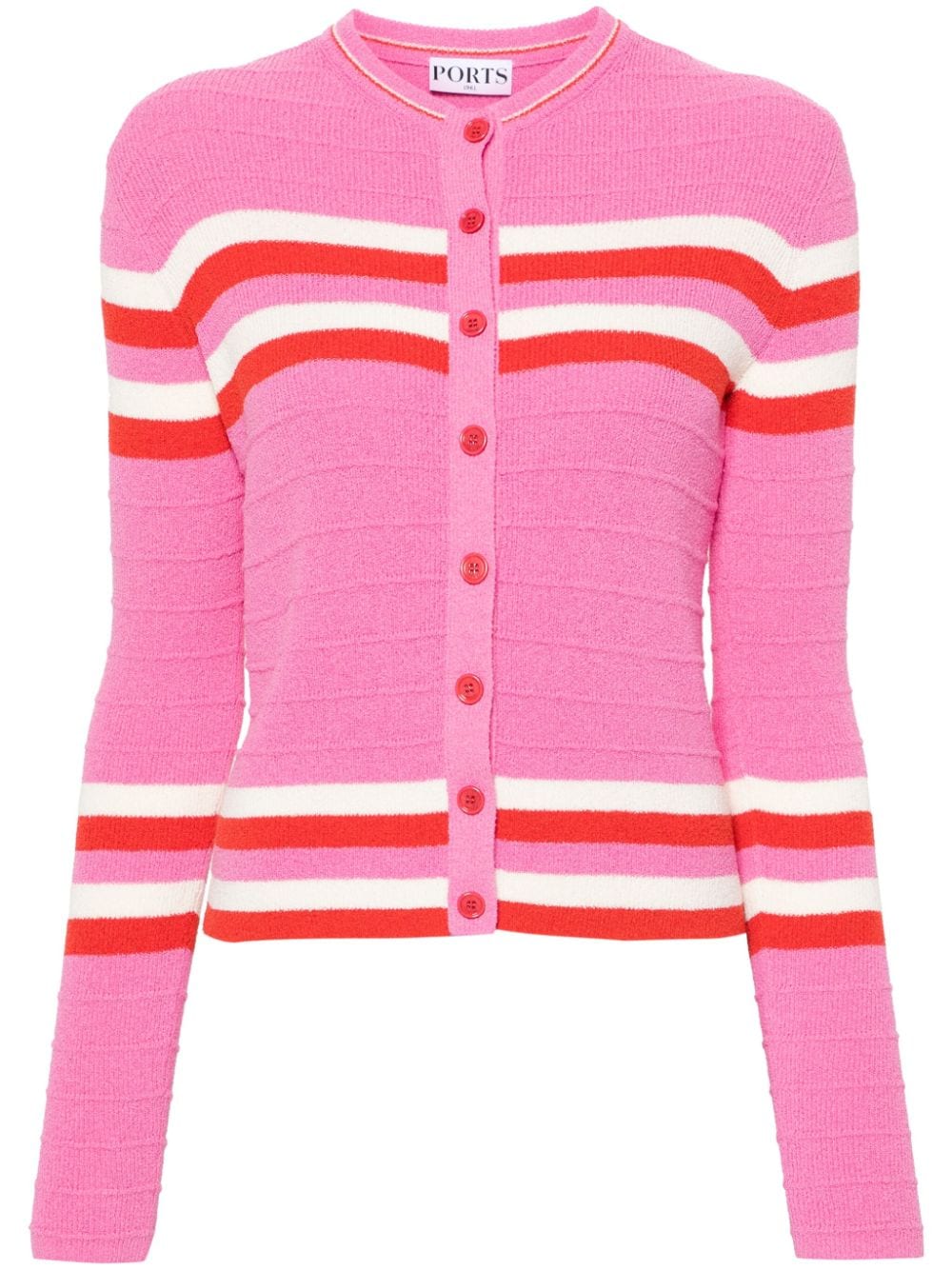 Ports 1961 Striped Ribbed Cardigan In Pink