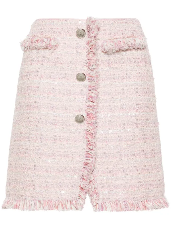 Giambattista Valli Frayed High-waist Tweed Miniskirt in Pink