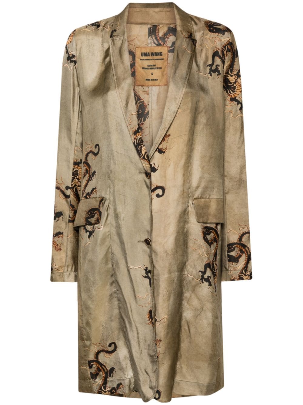 Uma Wang Dragon-print Buttoned Coat In Neutrals