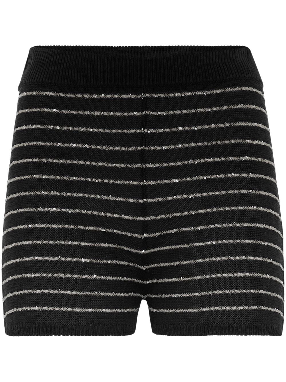 Shop Brunello Cucinelli Knitted Striped Mini Shorts In Black
