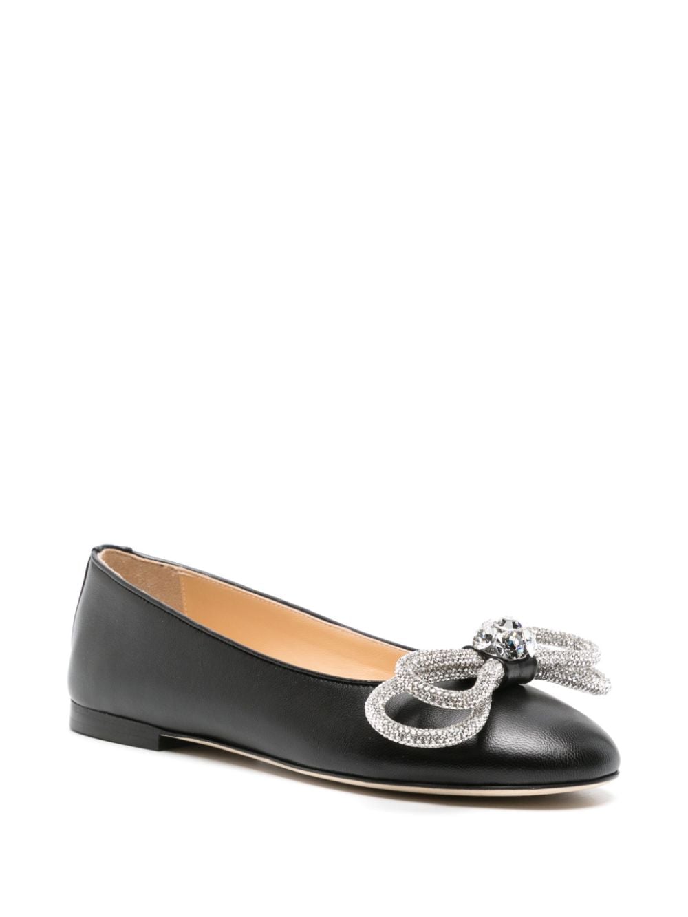 Shop Mach & Mach Double Bow Leather Ballerina Shoes In Black