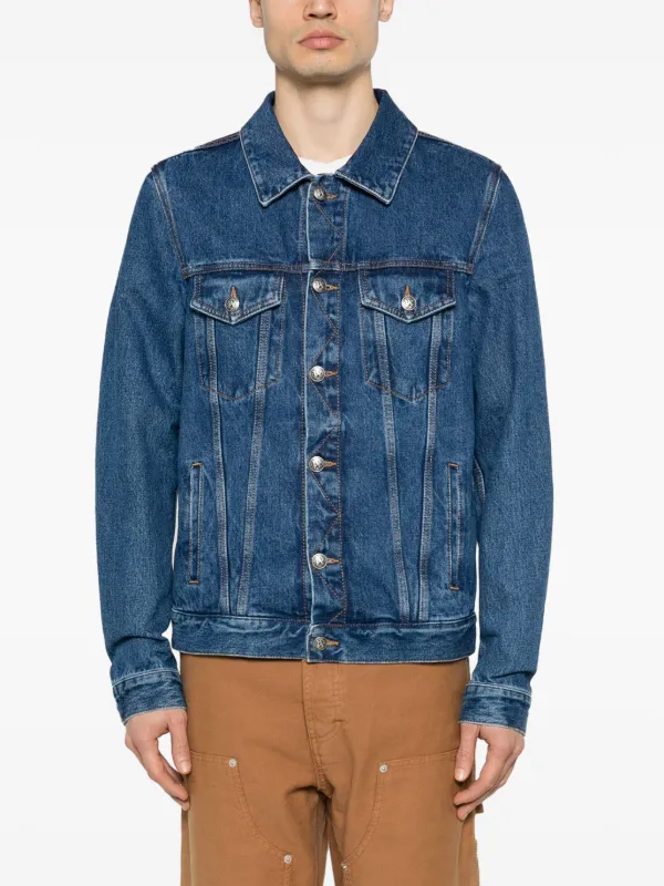 Palm Angels embossed-monogram Denim Jacket | Blue | FARFETCH