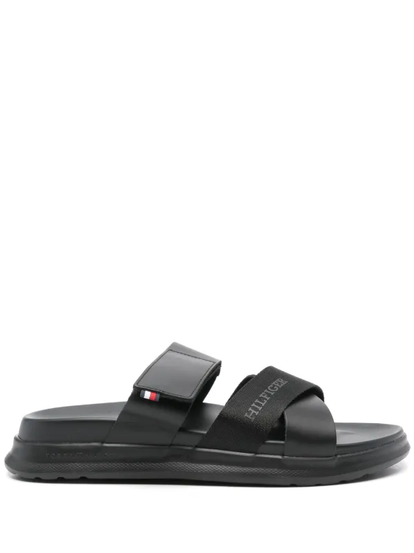 Tommy Hilfiger crossover strap Leather Sandals Black FARFETCH AO