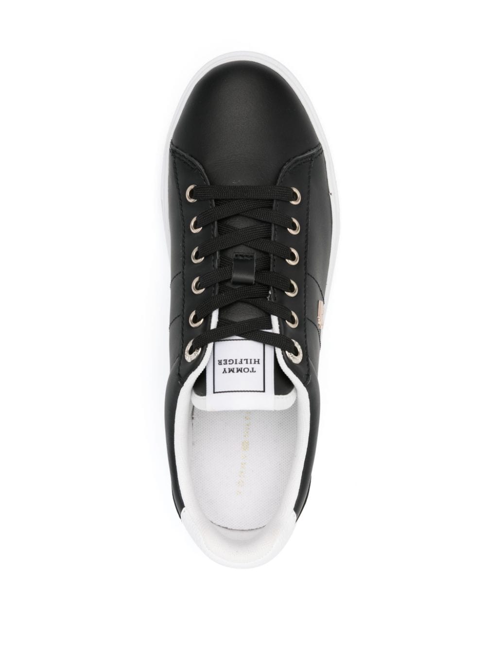 Shop Tommy Hilfiger Elevated Leather Sneakers In Black