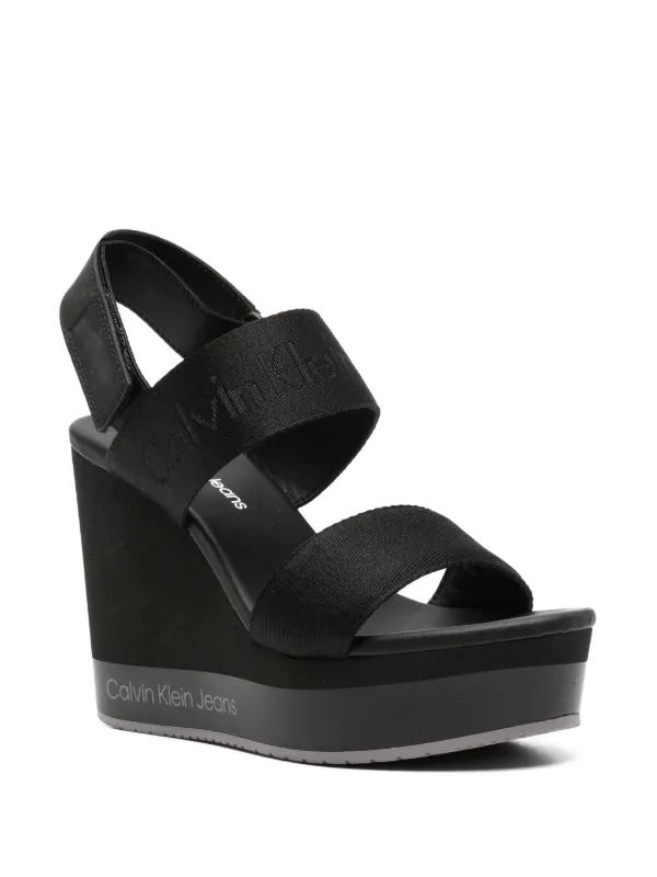 Calvin Klein Jeans 110mm logo-jacquard Wedge Sandals | Black | FARFETCH