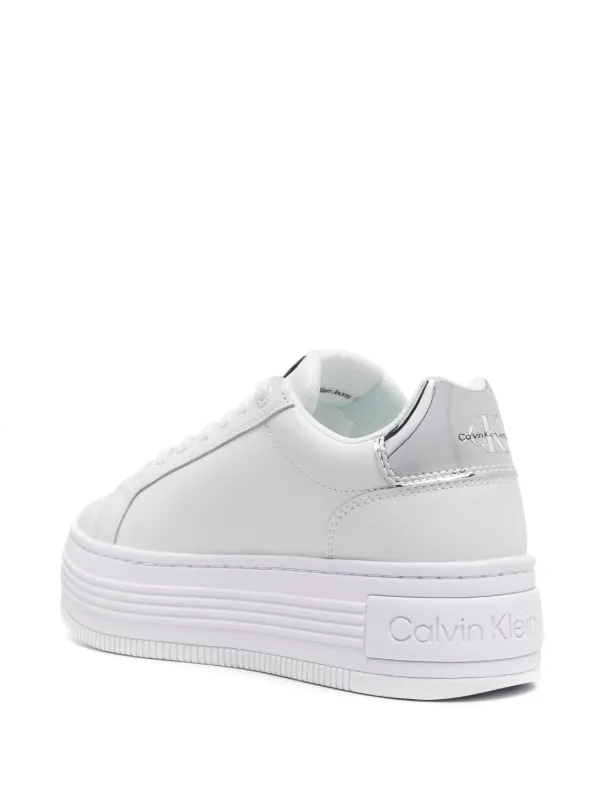 Calvin Klein Jeans logo debossed Leather Flatform Sneakers White FARFETCH ZA