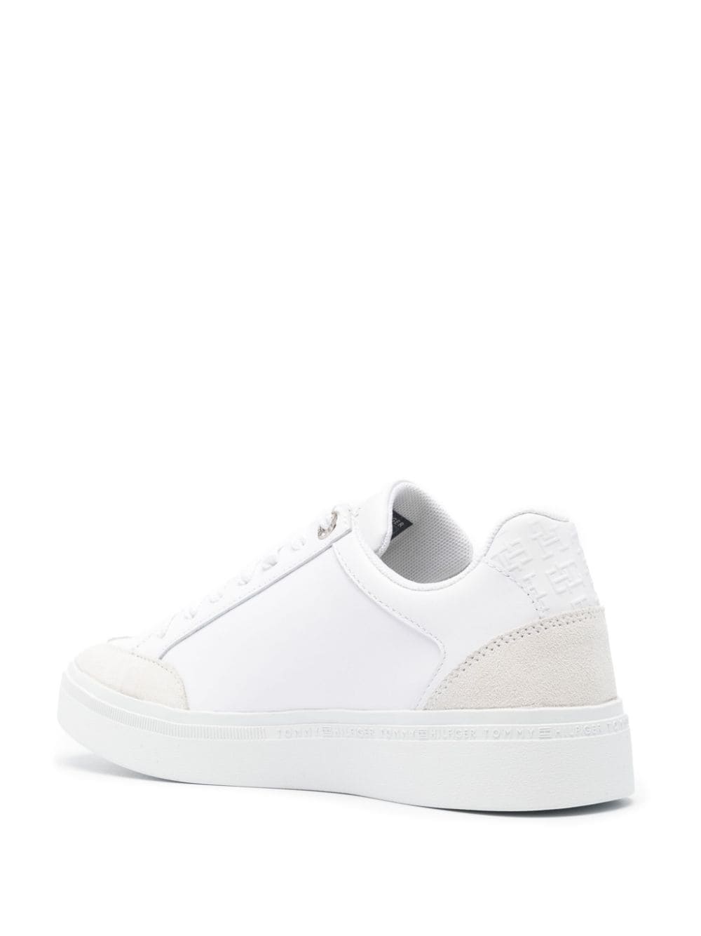 Shop Tommy Hilfiger Embossed-logo Leather Sneakers In White