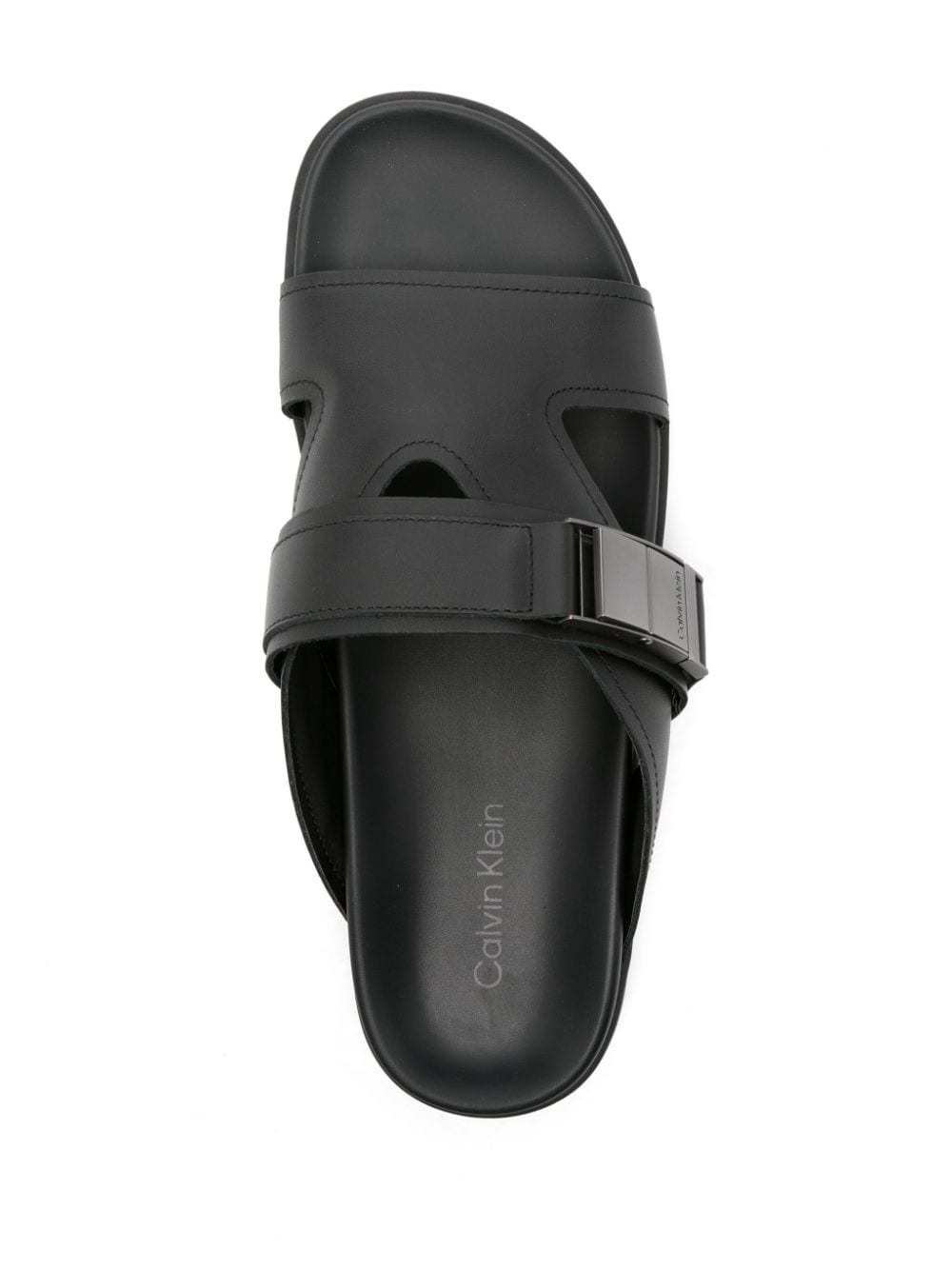 Shop Calvin Klein Iconic Logo-buckle Slides In Black