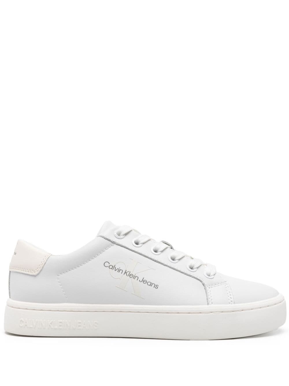 Calvin Klein Jeans Est.1978 Logo压纹皮质运动鞋 In White