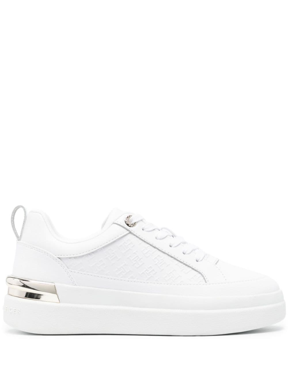 Tommy Hilfiger Embossed-logo Leather Sneakers In White