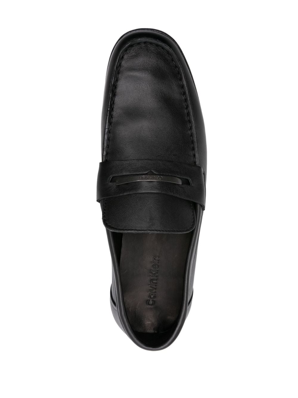 Shop Calvin Klein Logo-plaque Leather Loafers In Black