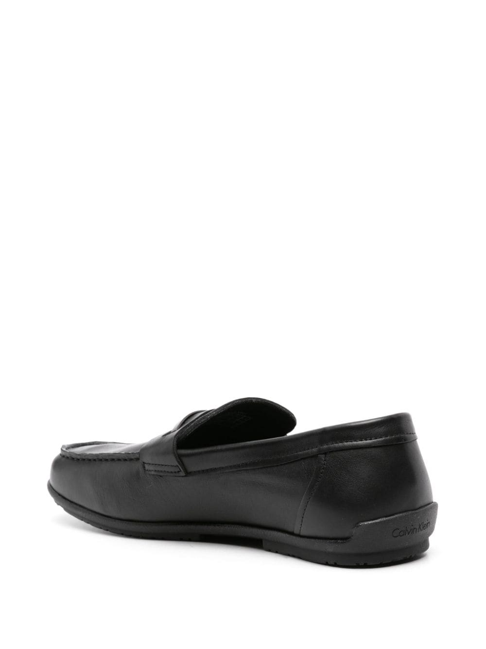 Shop Calvin Klein Logo-plaque Leather Loafers In Black