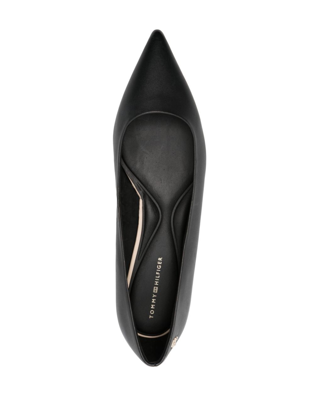 Shop Tommy Hilfiger Essential Pointed Leather Ballerina Shoes In Schwarz