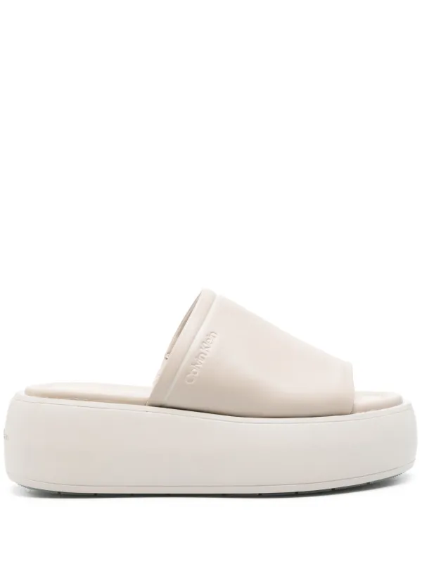 Calvin Klein Leather Flatform Sandals in Neutrals