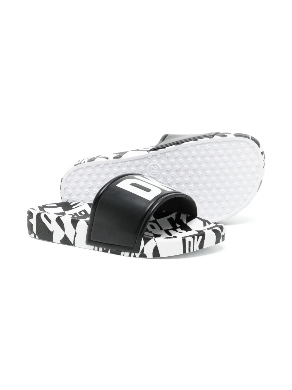 Shop Dkny Logo Print Slides In Black