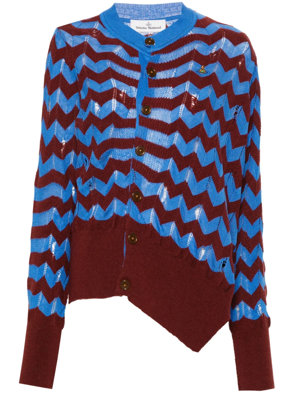 Vivienne Westwood Drunken Chevron Cardigan In Blue-burgundy | ModeSens