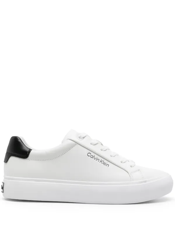 Calvin Klein Logo-debossed Leather Sneakers in White