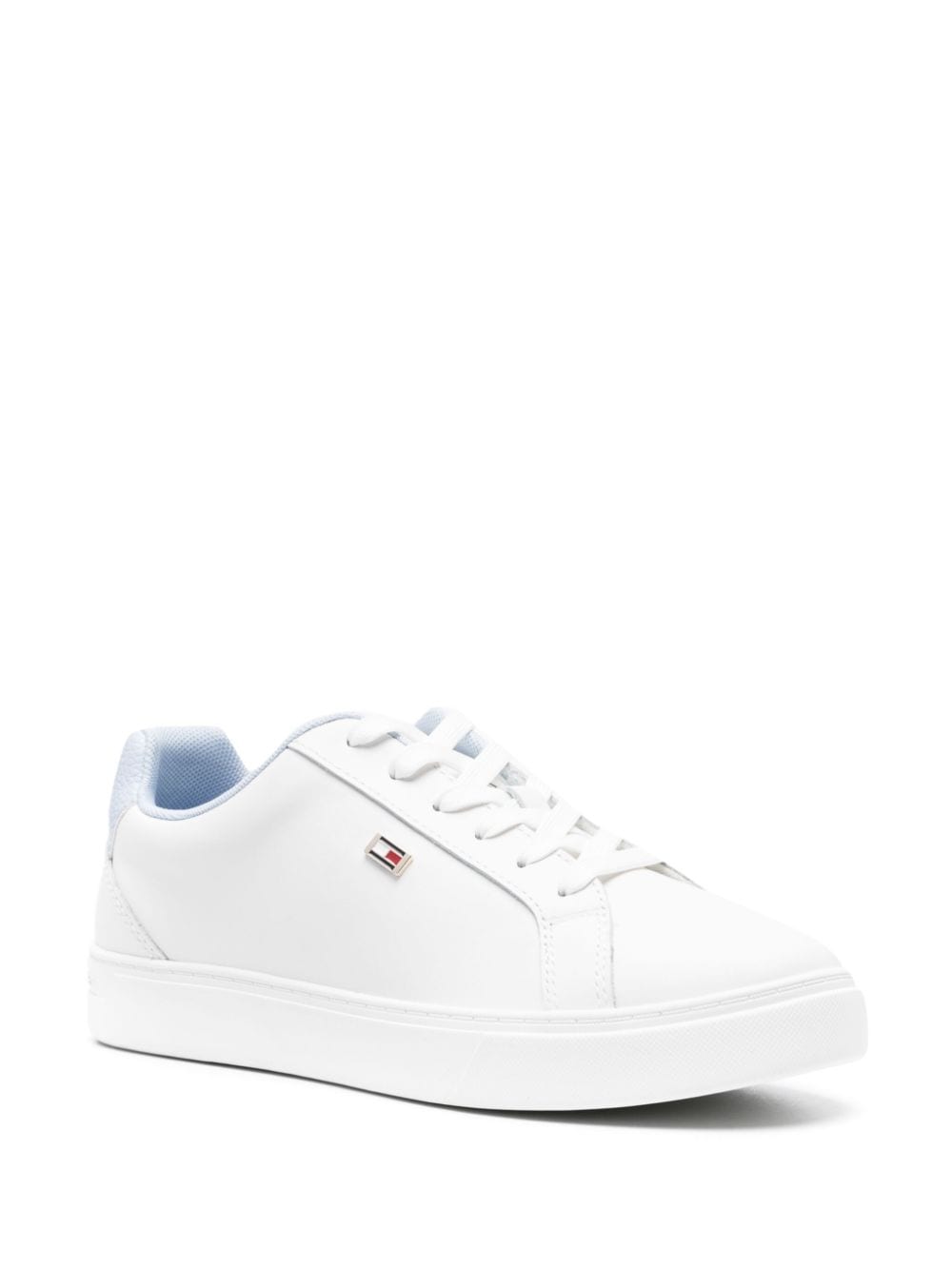 Shop Tommy Hilfiger Flag Court Leather Sneakers In White