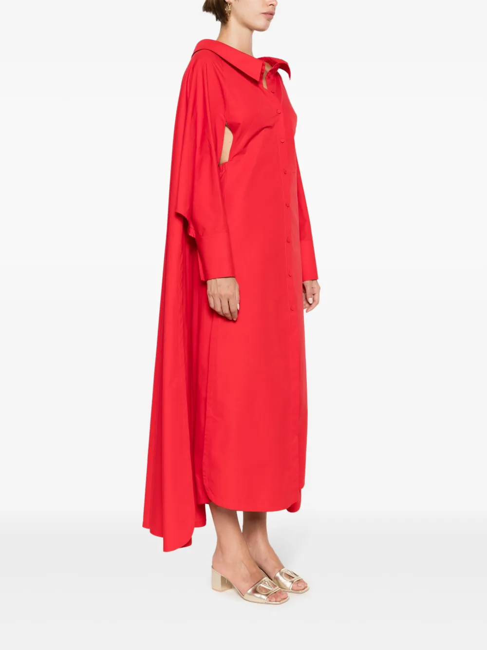 VALENTINO CAPE-DETAIL COTTON MAXI DRESS