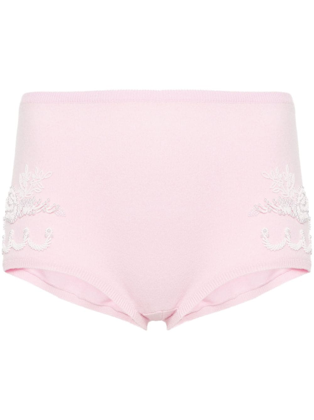 Versace Bead-detailing Knitted Mini Shorts In Pink