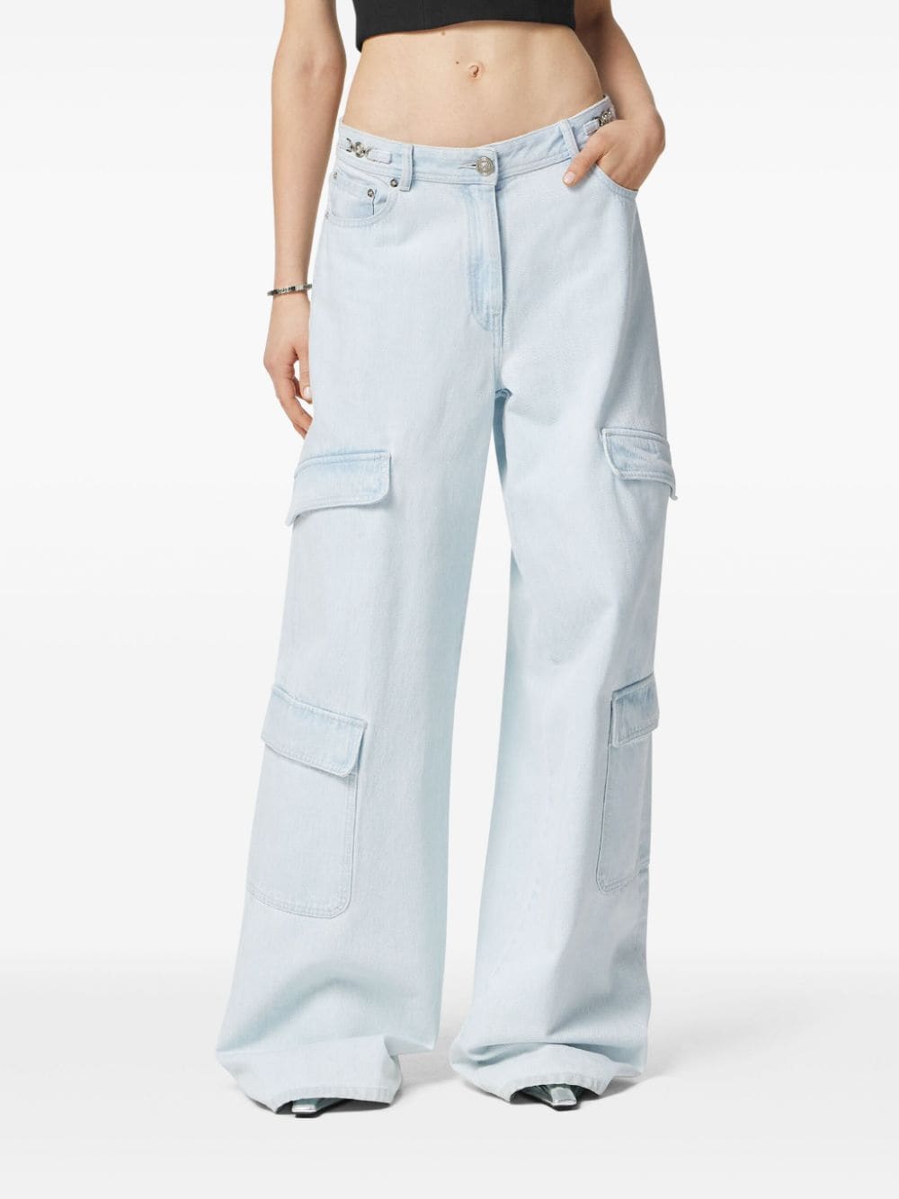 Shop Versace Wide-leg Cargo Jeans In Blue