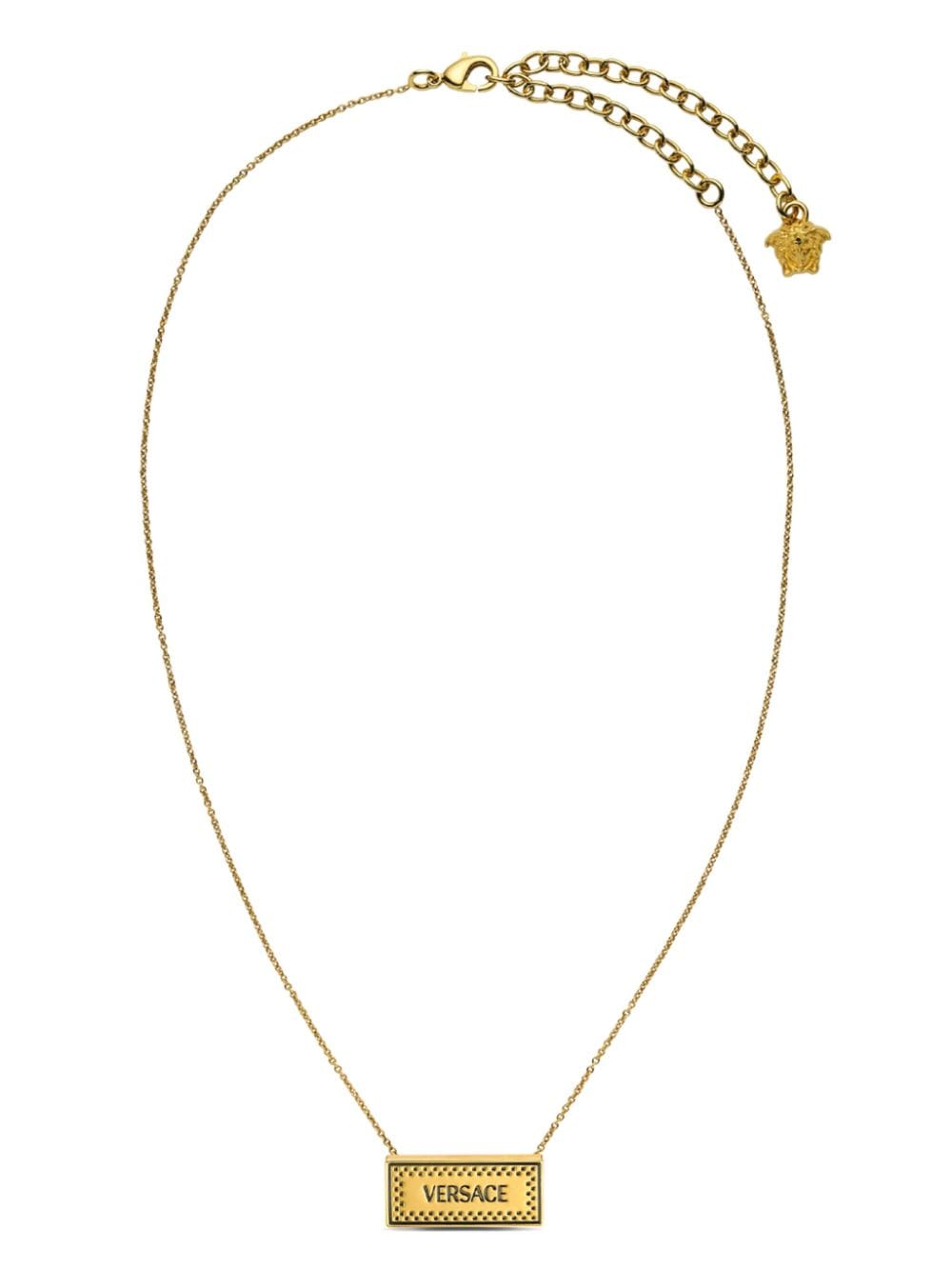 Versace Logo-plate Pendant Necklace In Gold