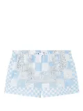 Versace baroque-print checked swim shorts - Blue