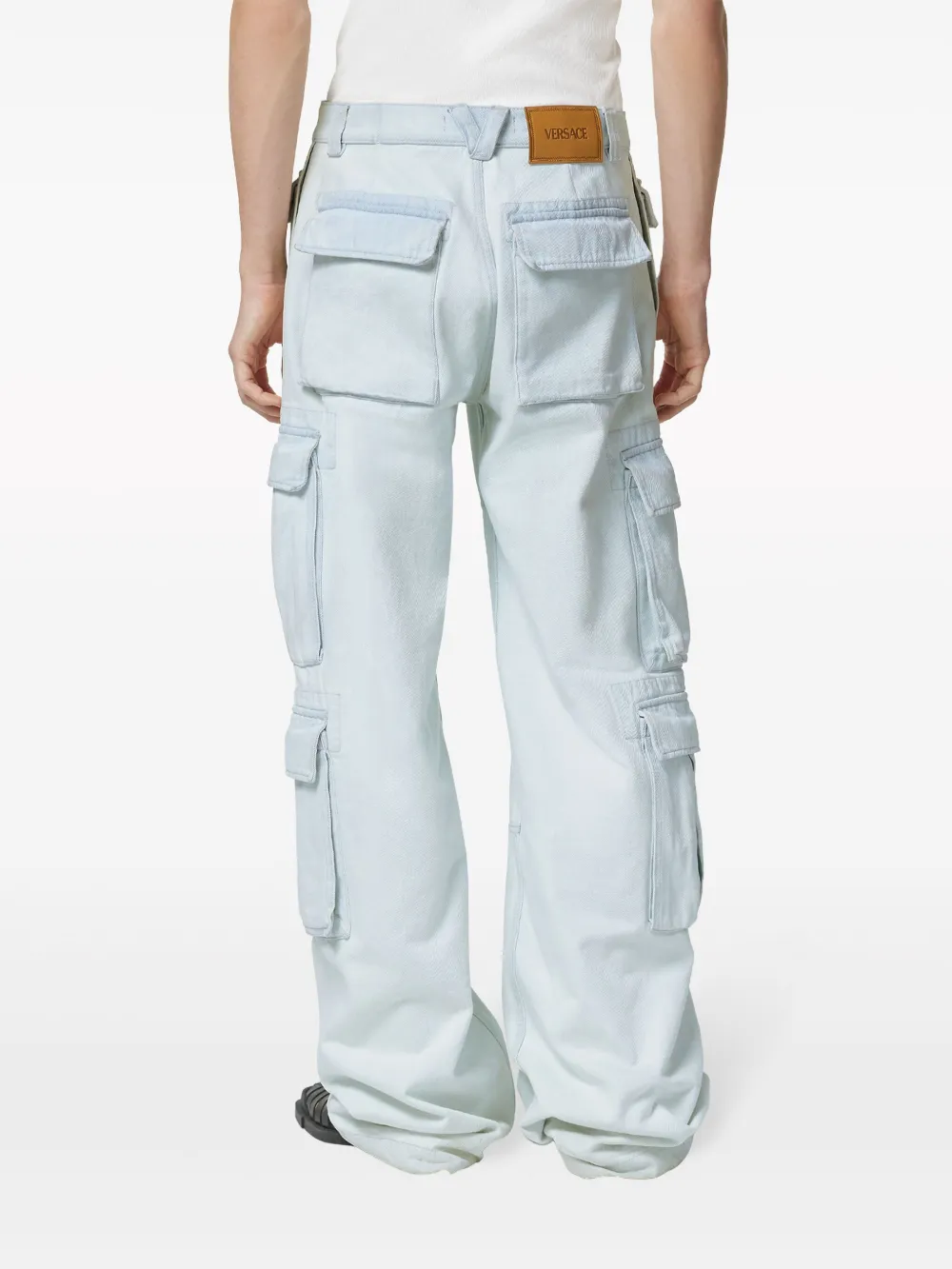 Shop Versace Wide-leg Cargo Jeans In Blue