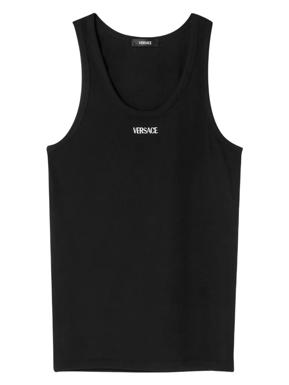 Shop Versace Logo-embroidered Ribbed Tank Top In Black