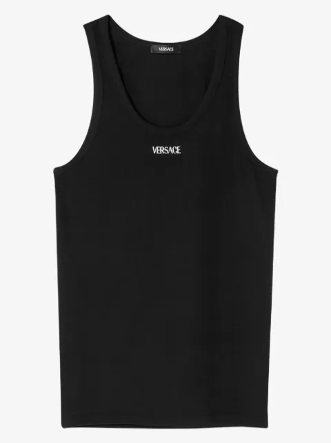 Versace top tejido de canalé con logo bordado