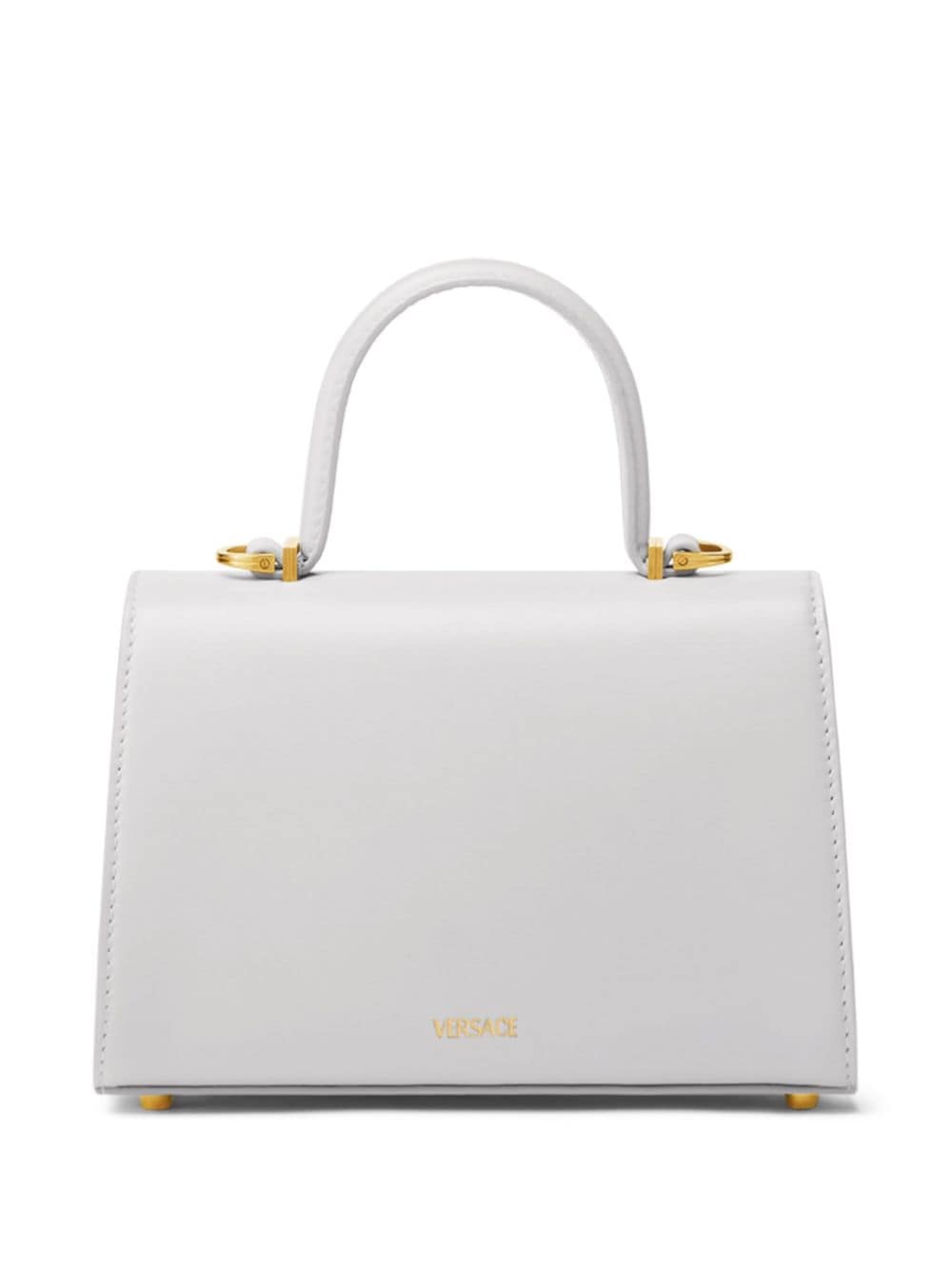 Shop Versace Leather Tote Bag In White
