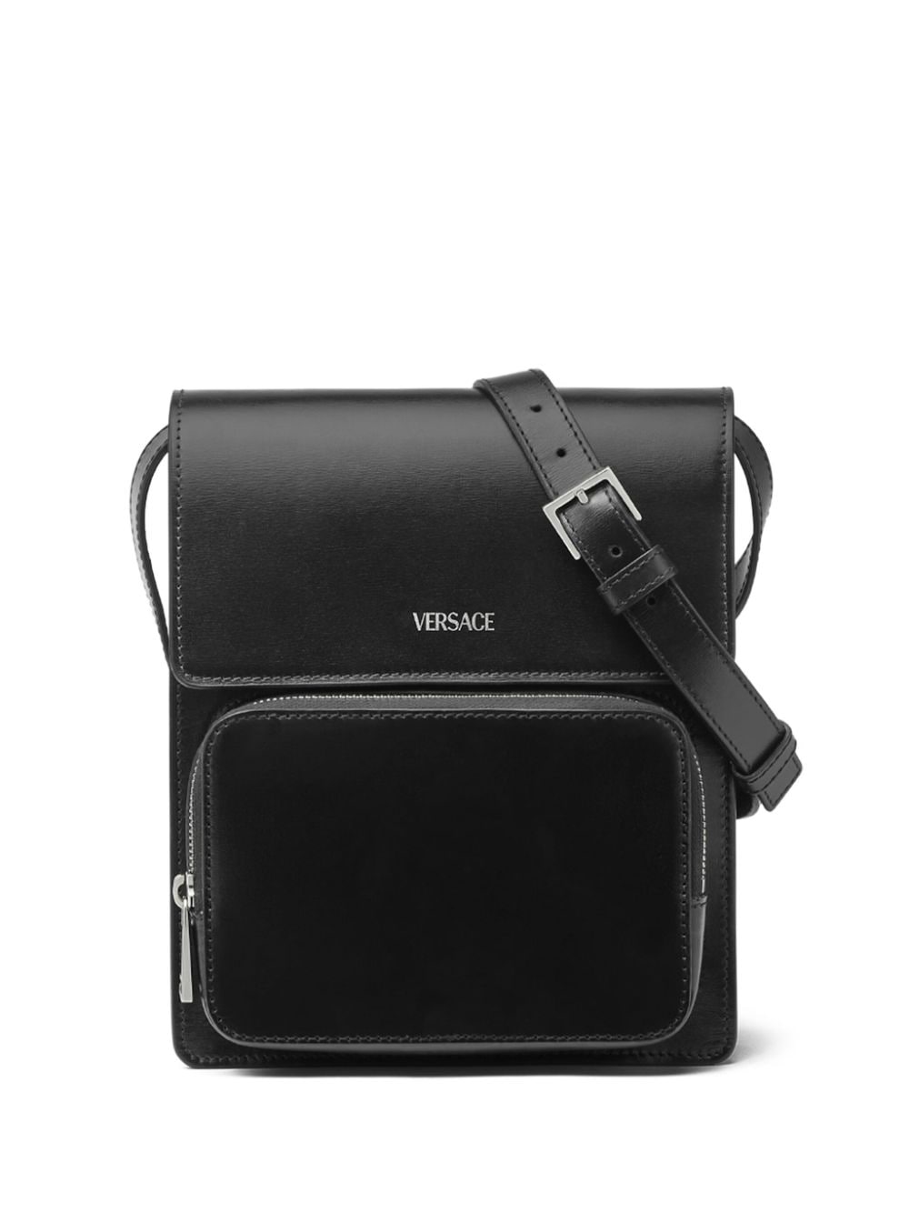 Shop Versace Crossbody Leather Messenger Bag In Black