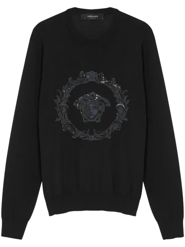 Versace Medusa embroidered cotton silk Sweatshirt Black FARFETCH ID