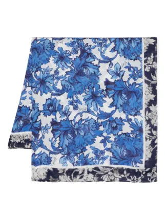 LIU JO Foulard Azzurro – Stampa Floreale, 100% Poliestere, 120x120 Cm, Accessorio Moda Donna