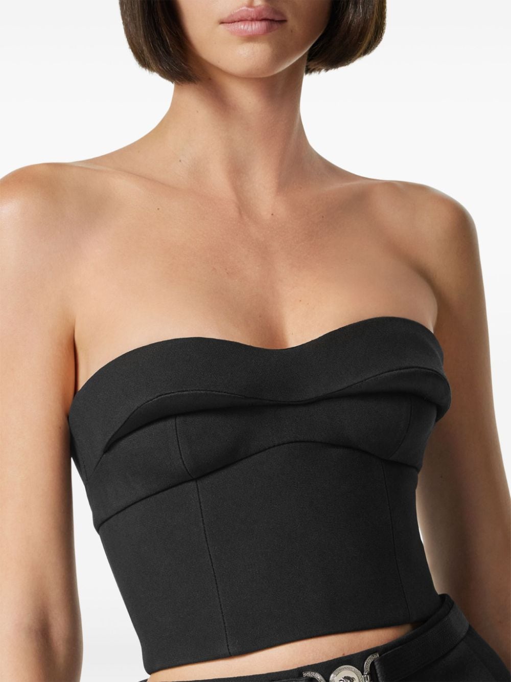 Shop Versace Silk-blend Bandeau Cropped Top In Black