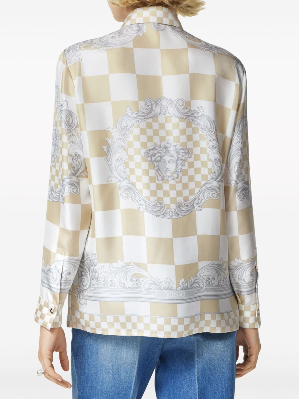 Shop Versace Barocco-print Checked Shirt In Neutrals