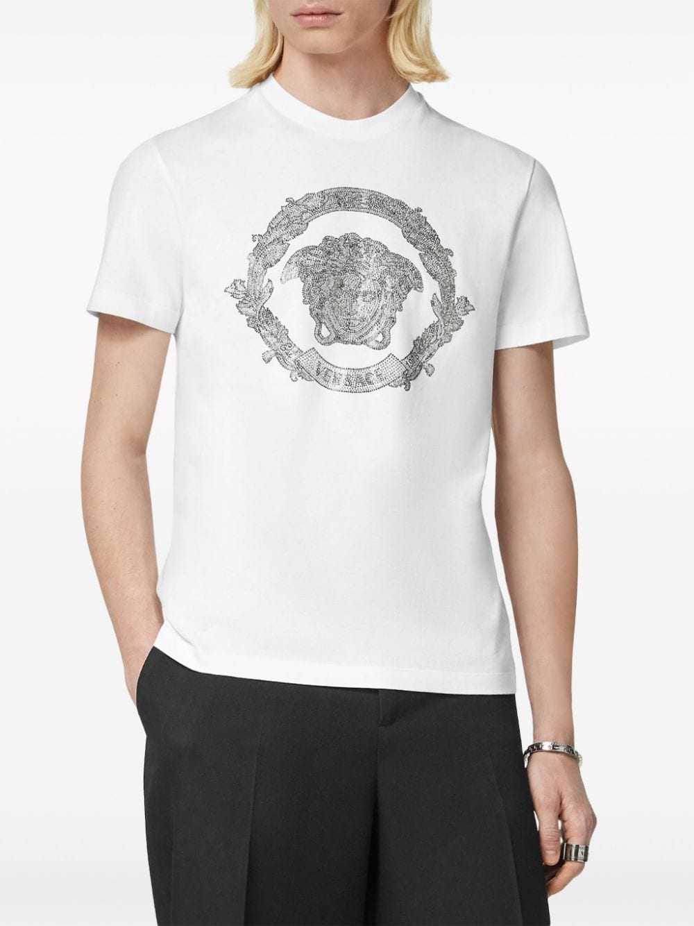 Shop Versace Medusa Head Cotton T-shirt In Weiss