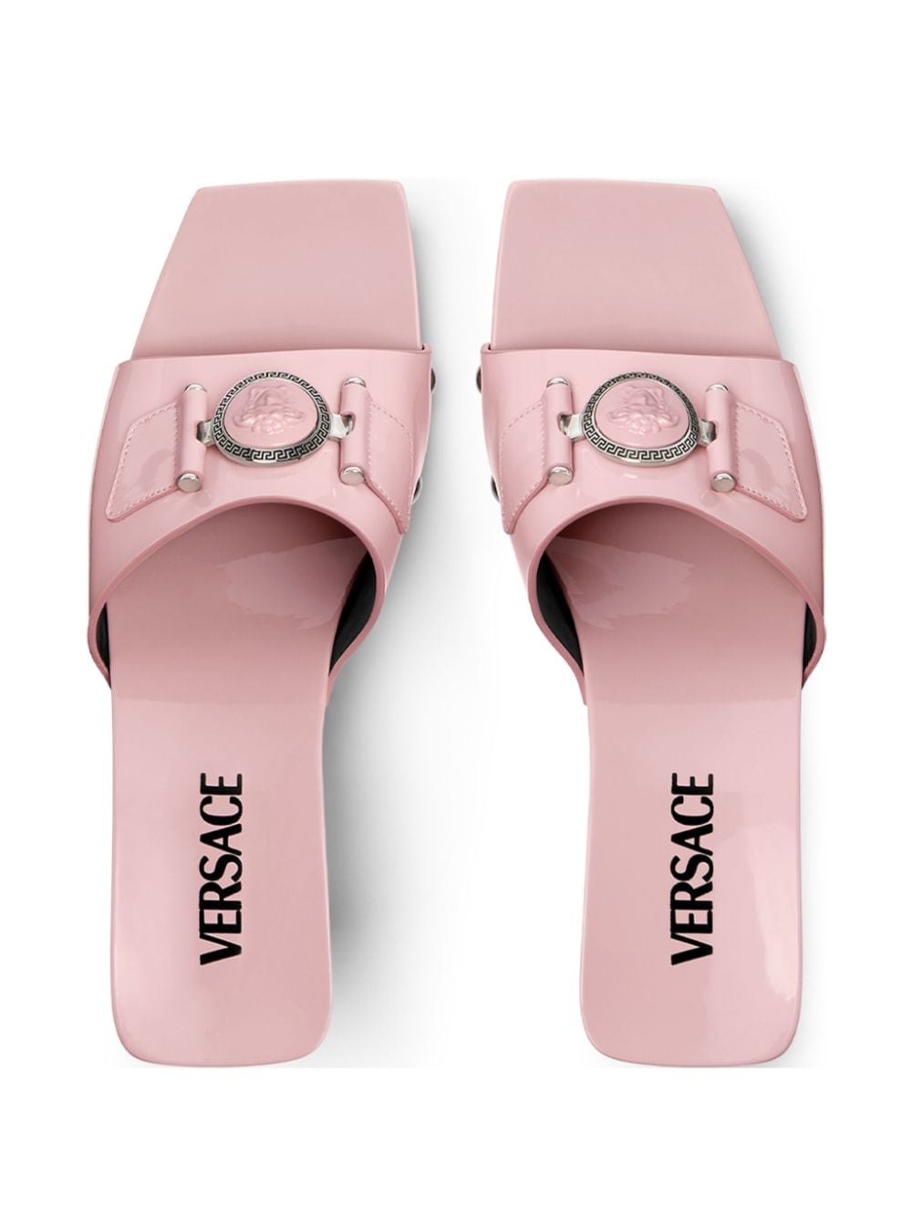 Shop Versace Medusa Head Leather Mules In Rosa