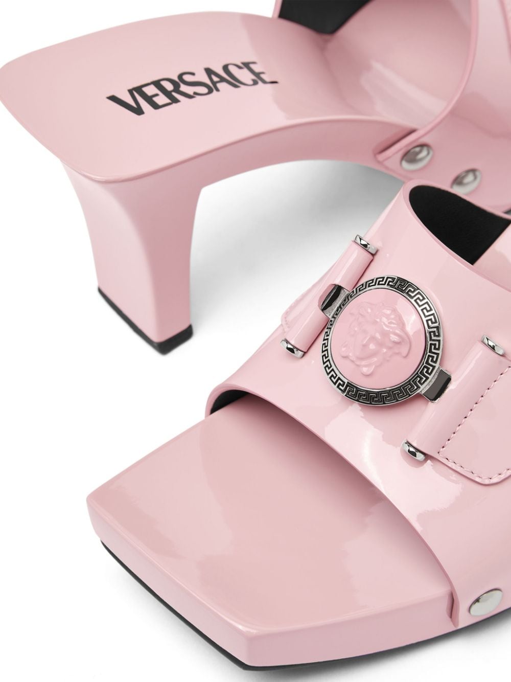 Shop Versace Medusa Head Leather Mules In Rosa