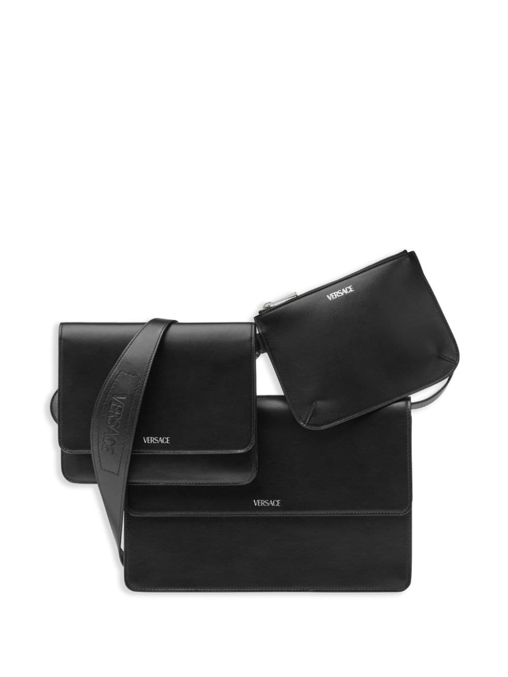 Shop Versace Logo-appliqué Leather Shoulder Bag In Black