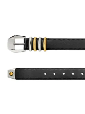 Versace ゴールドレザー ベルト メドゥーサ ビギー レザー ベルト 3cm ブラック,ゴールド